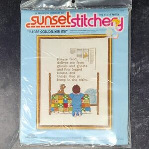 Sunset Stitchery CREWEL Kit Vintage Please God Deliver Me from GHOULS and GHOSTS